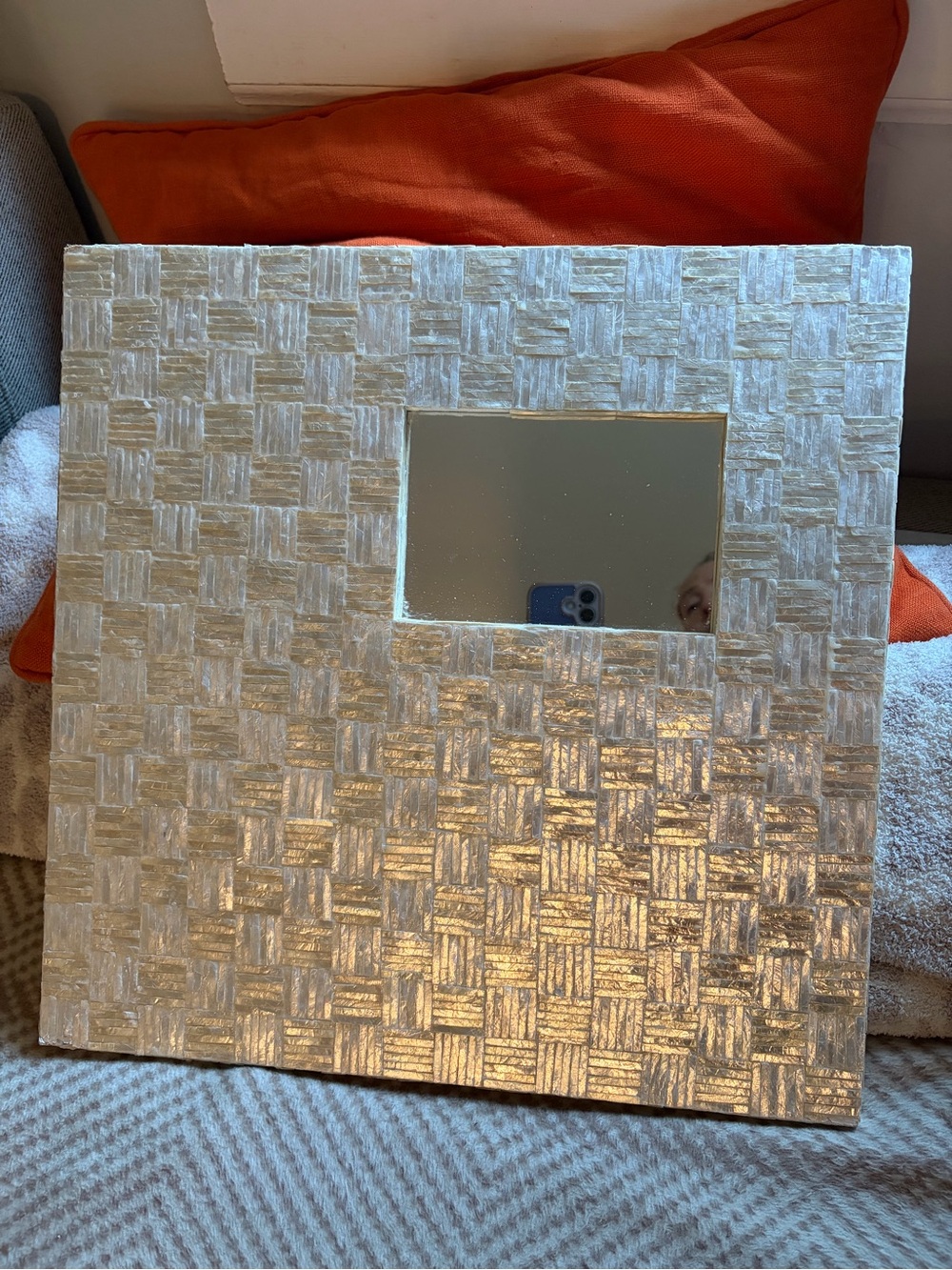 Inlay Capiz Wall Mirror vintage mother of pearl shell 16 x16”